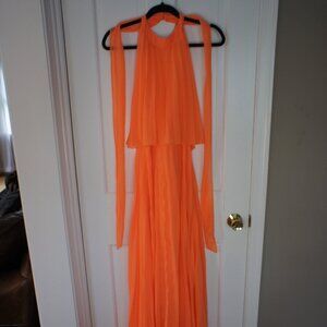 ASOS DESIGN Pleated Backless Halter Crop Overlay Maxi Dress SIze US 14